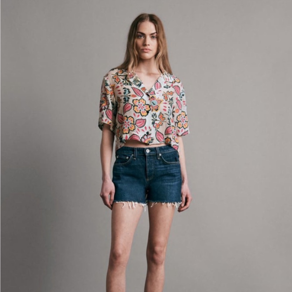 rag & bone Dre Low-Rise 3.5" Short - Cambria Relaxed Dark Indigo Blue Jean Short